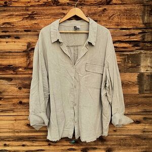 H&M | Divided Sage Green Linen Blend Button Down Shirt XXL